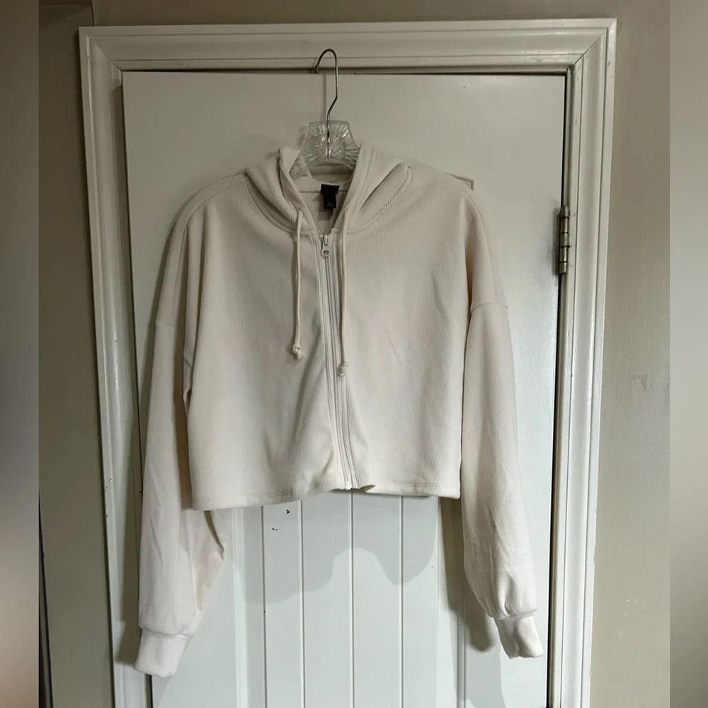 New Soft Cozy Cream Cropped Hoodie - Picture 1 of 7